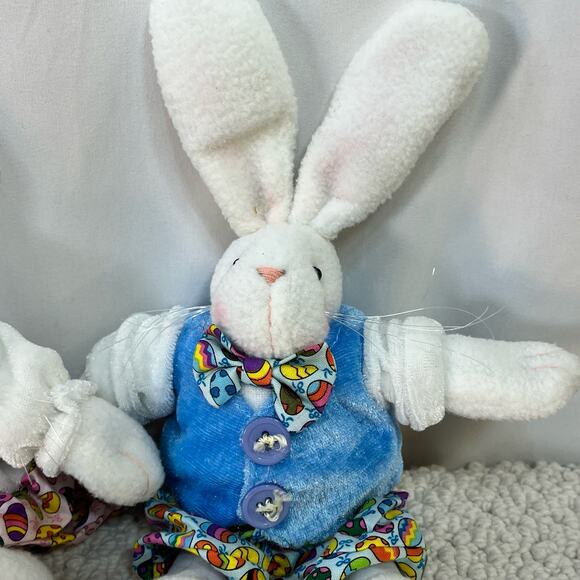 Jo-Ann Stores Easter Bunny Rabbits Plush Toy Shelf Sitters Boy/Girl 10" Set of 2 - Picture 10 of 10